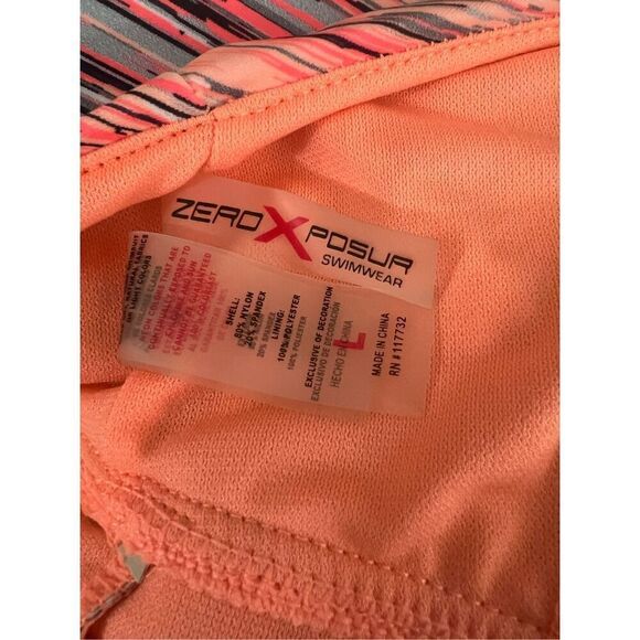 ZeroXposur Halter Swim Dress Built In Bra Neon Orange Grey Sun Protection Size L - Picture 10 of 13